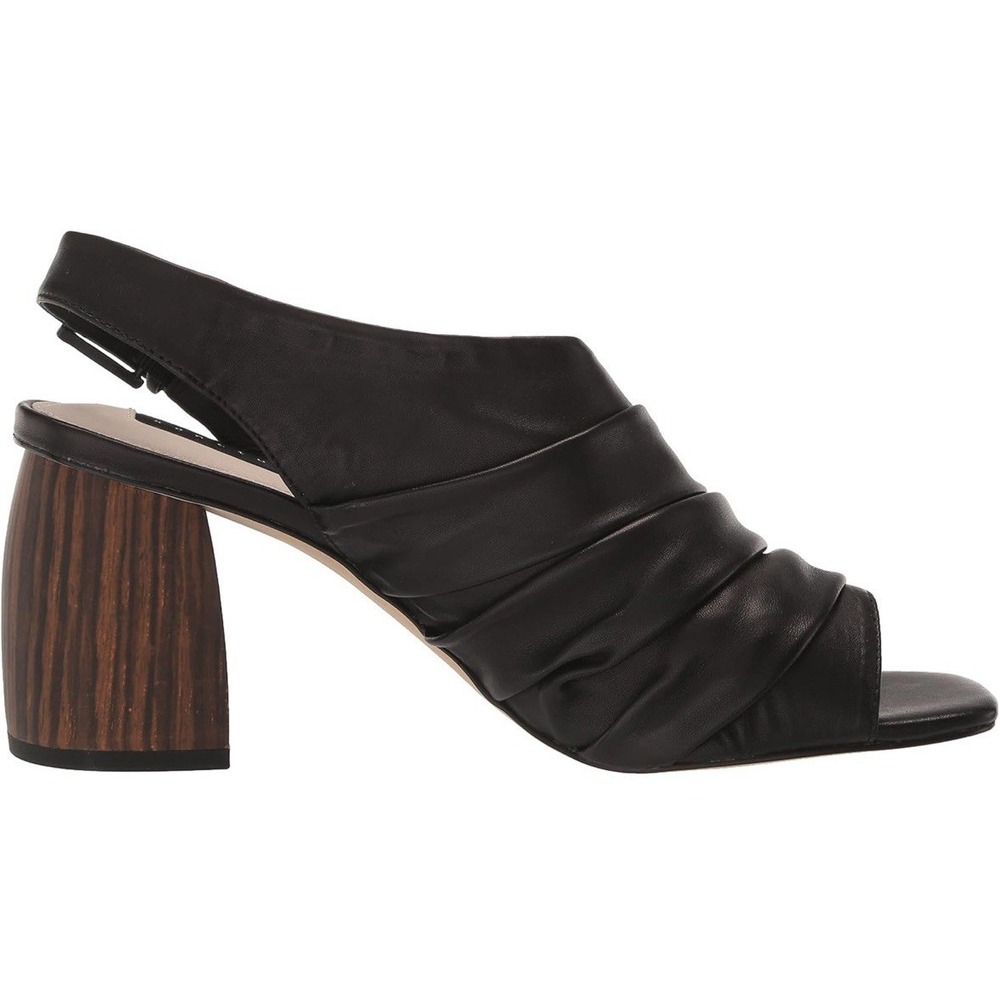 Sanctuary Regal Black Leather‎ Block Heel Sandals W's Size 8M Open Toe Slingback